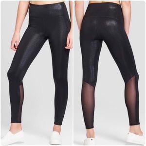 JoyLab Black & Silver Metallic High-Rise Leggings Size S